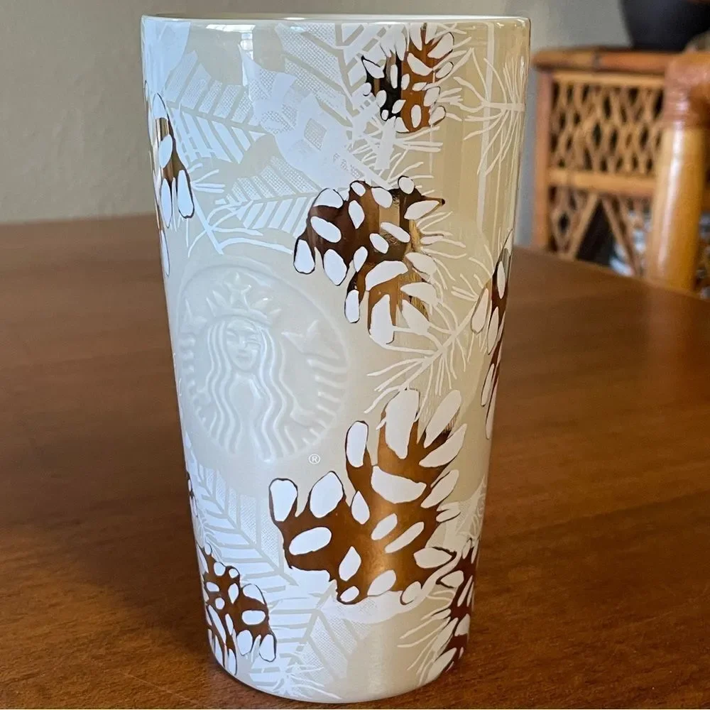 Starbucks 2020 Holiday Pinecone Ceramic Tumbler with Leaf Design 12 oz. - Picture 9 of 11